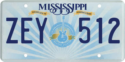 MS license plate ZEY512