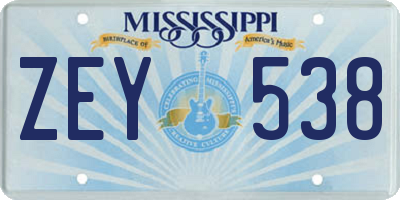 MS license plate ZEY538