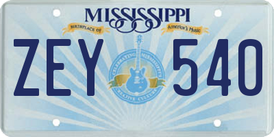 MS license plate ZEY540