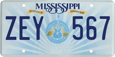 MS license plate ZEY567
