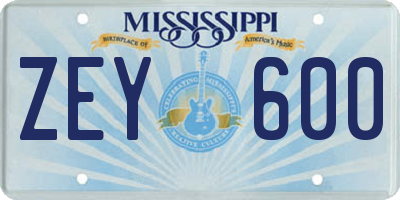 MS license plate ZEY600