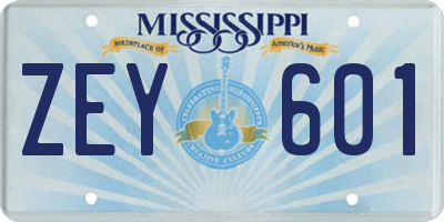 MS license plate ZEY601