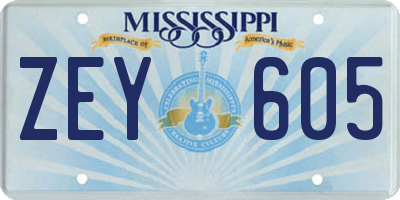 MS license plate ZEY605