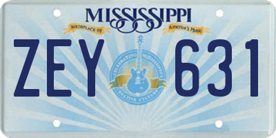 MS license plate ZEY631