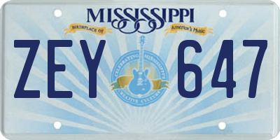 MS license plate ZEY647