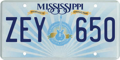 MS license plate ZEY650