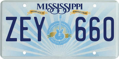 MS license plate ZEY660