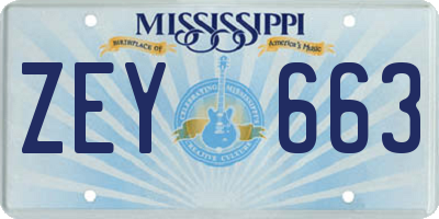 MS license plate ZEY663