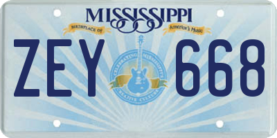 MS license plate ZEY668