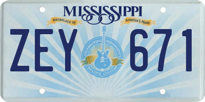 MS license plate ZEY671