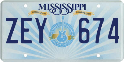 MS license plate ZEY674