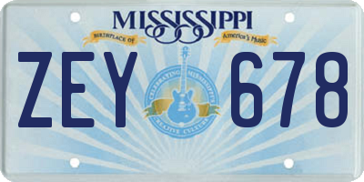 MS license plate ZEY678
