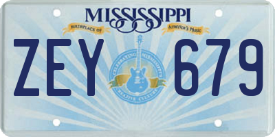MS license plate ZEY679