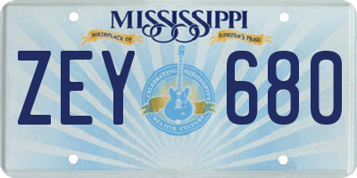 MS license plate ZEY680