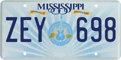 MS license plate ZEY698
