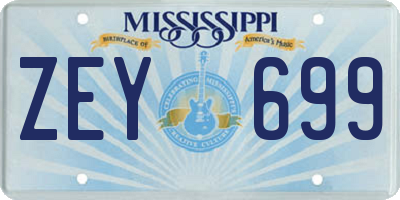 MS license plate ZEY699