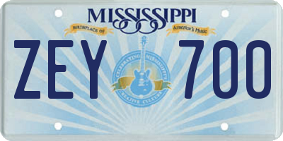 MS license plate ZEY700