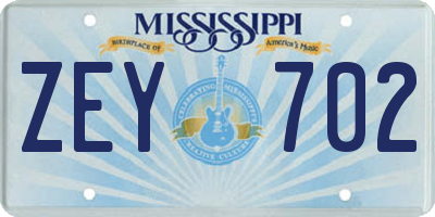 MS license plate ZEY702