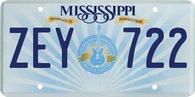 MS license plate ZEY722