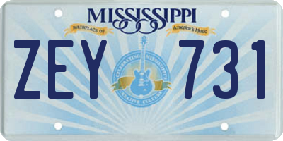 MS license plate ZEY731