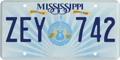 MS license plate ZEY742