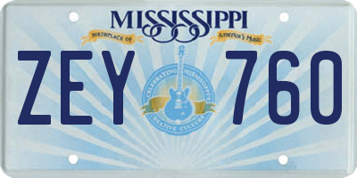 MS license plate ZEY760