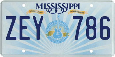 MS license plate ZEY786