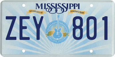 MS license plate ZEY801