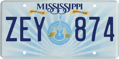 MS license plate ZEY874