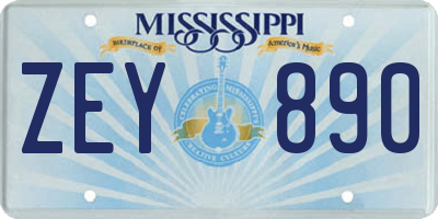 MS license plate ZEY890