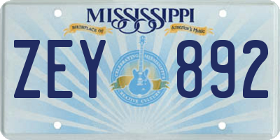 MS license plate ZEY892