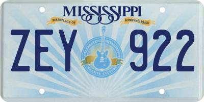 MS license plate ZEY922