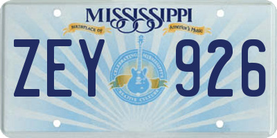 MS license plate ZEY926