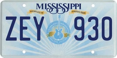 MS license plate ZEY930