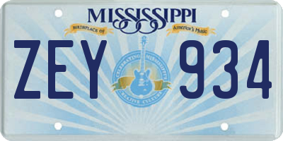 MS license plate ZEY934