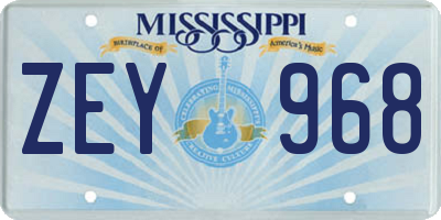 MS license plate ZEY968