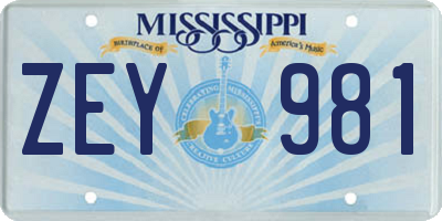 MS license plate ZEY981