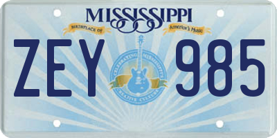 MS license plate ZEY985