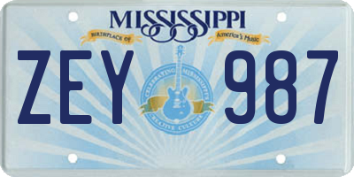 MS license plate ZEY987