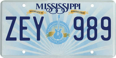 MS license plate ZEY989