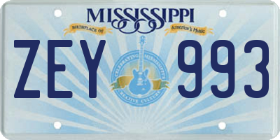 MS license plate ZEY993