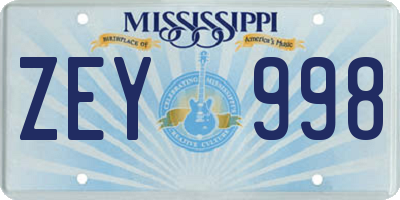 MS license plate ZEY998