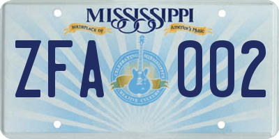 MS license plate ZFA002