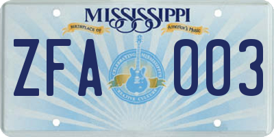 MS license plate ZFA003