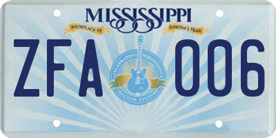 MS license plate ZFA006
