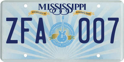 MS license plate ZFA007