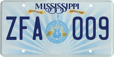MS license plate ZFA009