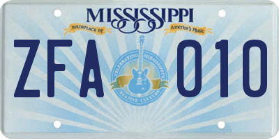 MS license plate ZFA010
