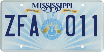 MS license plate ZFA011