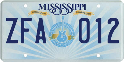MS license plate ZFA012